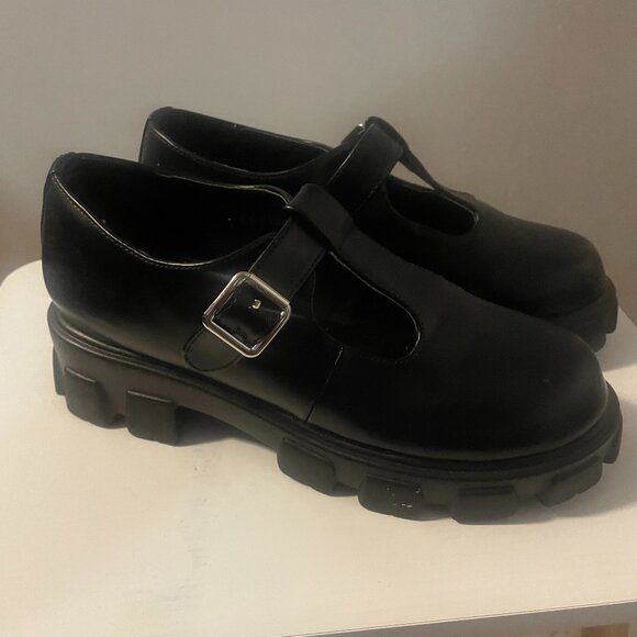 Fashion Black Vegan Leather Platform Mary Jane Shoes - Men Size 7 (Woman's 9) - Picture 1 of 5